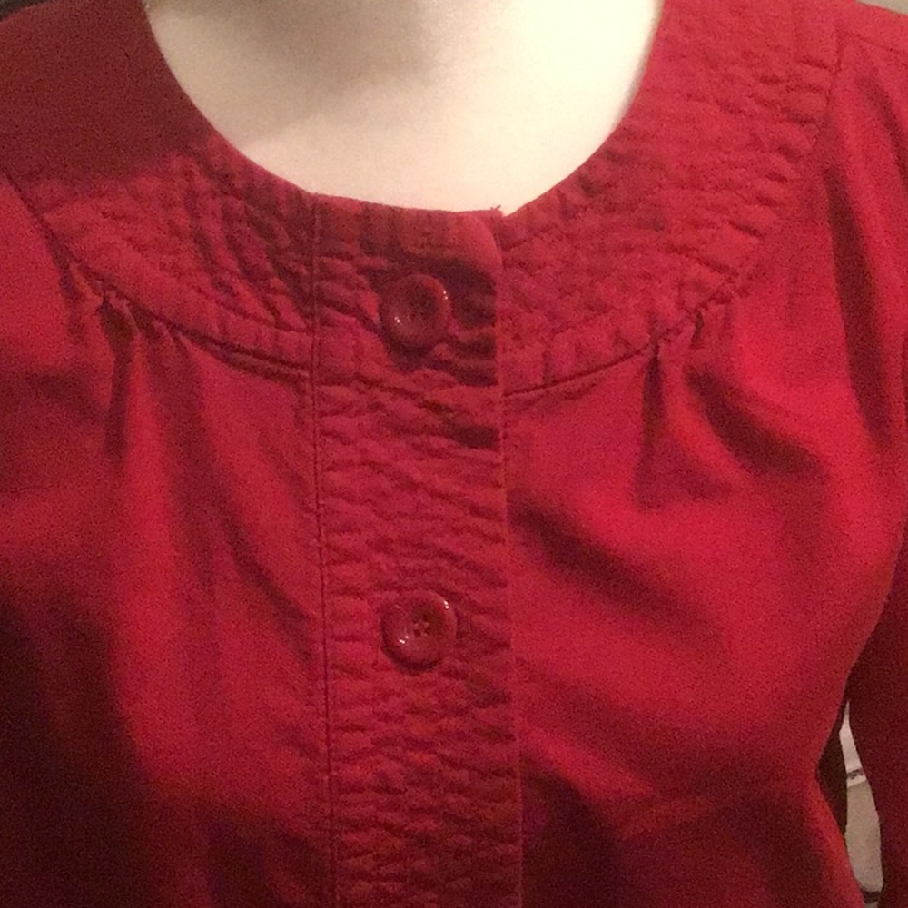 Women’s Red Button-Front Jacket - Picture 3 of 4